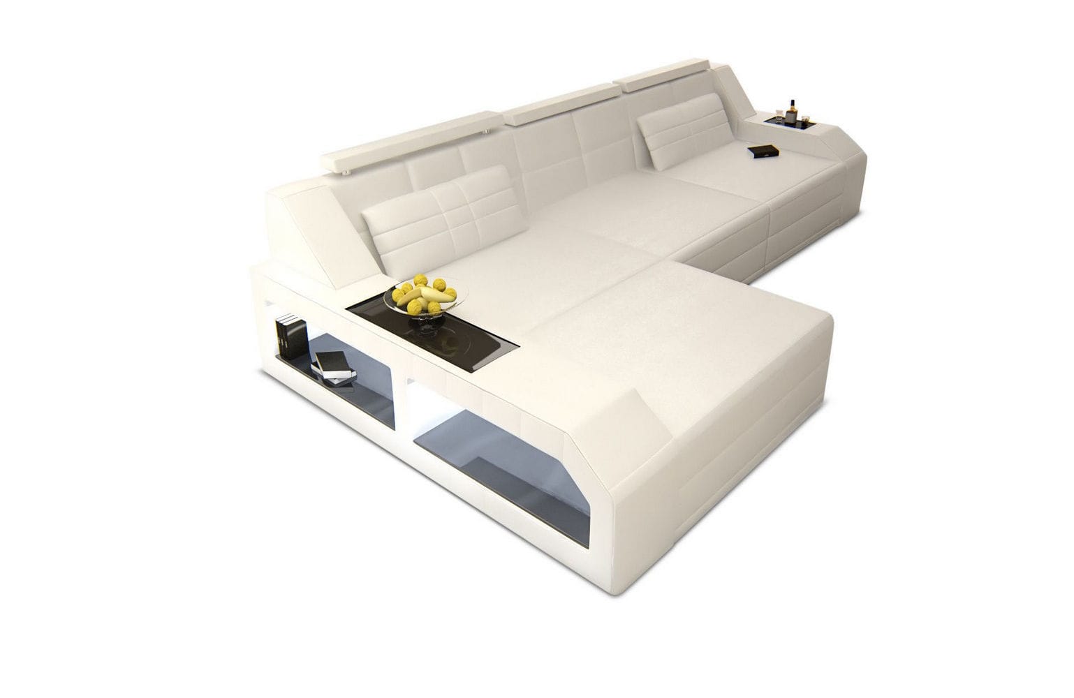 Design Ledersofa Arezzo L-Form mit LED weiß