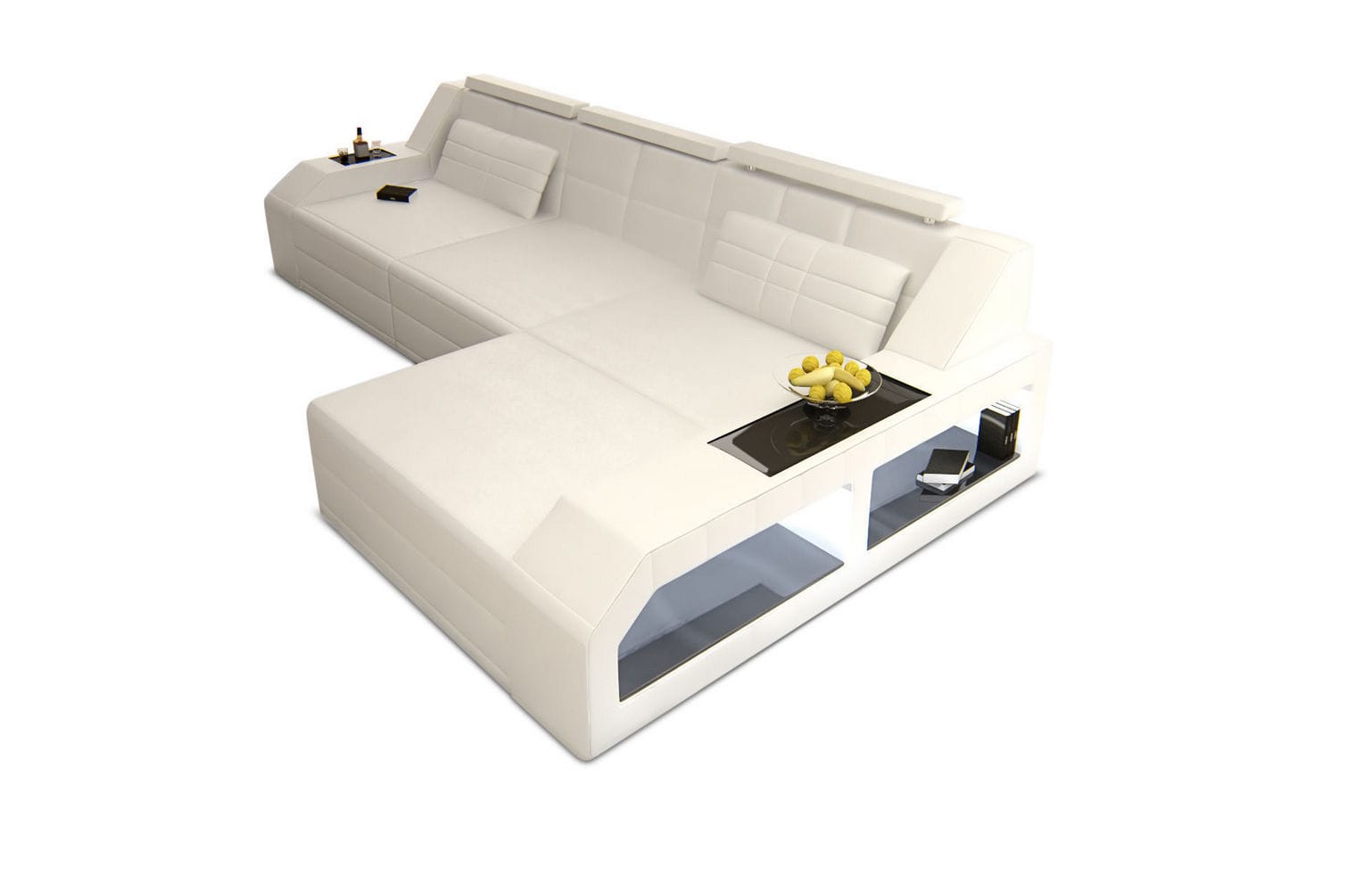 Design Ledersofa Arezzo L-Form mit LED weiß