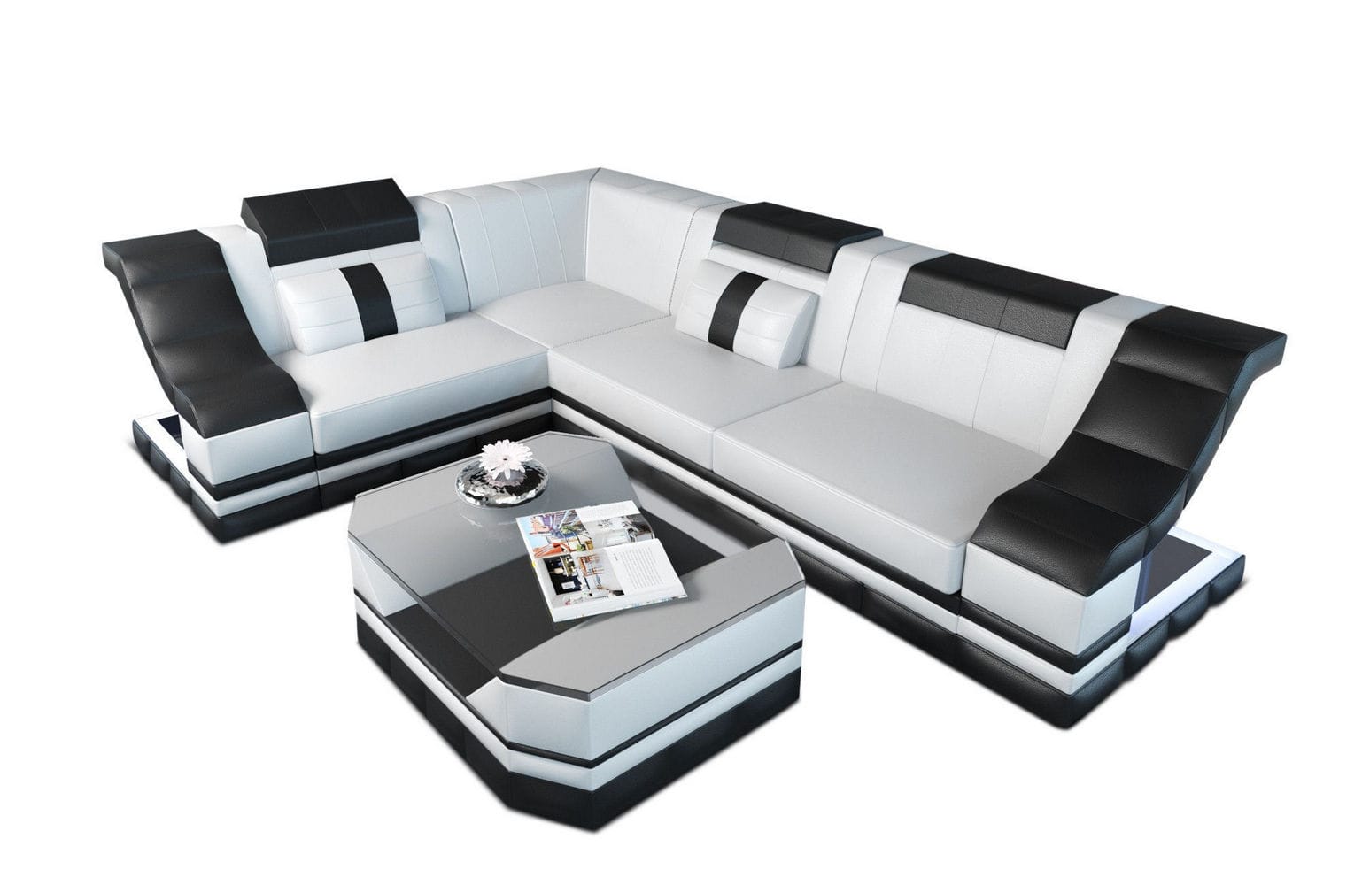 Ecksofa Bianchi – Leder & Komfort weiß-schwarz