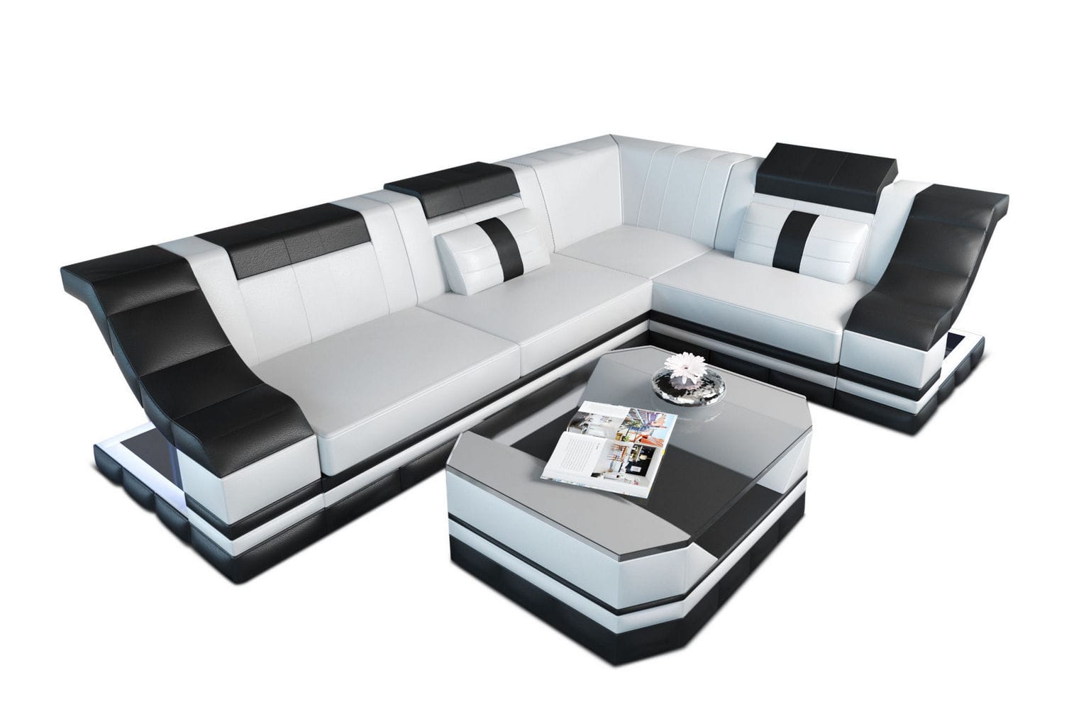 Ecksofa Bianchi – Leder & Komfort weiß-schwarz