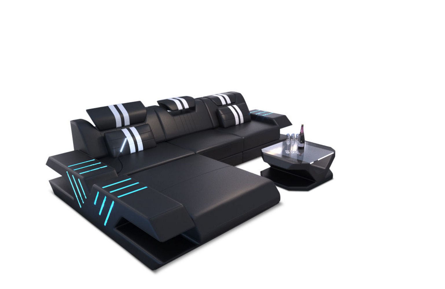 Ecksofa Venedig L-Form aus Leder schwarz-weiß