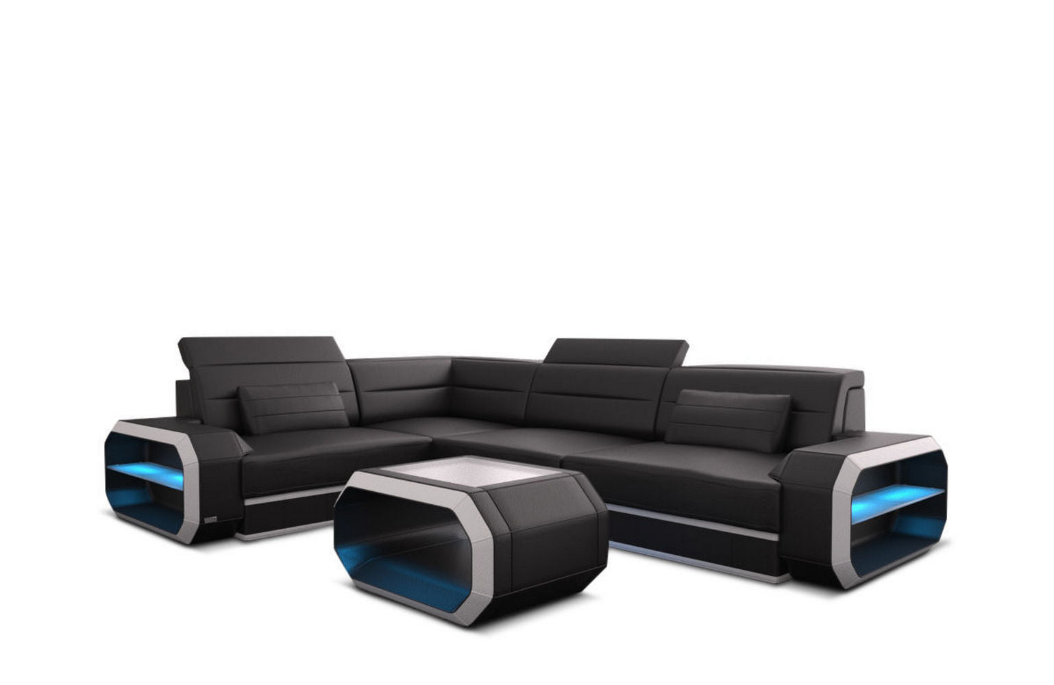 Ledercouch Verona L Form mit LED – Stil & Komfort schwarz-weiß