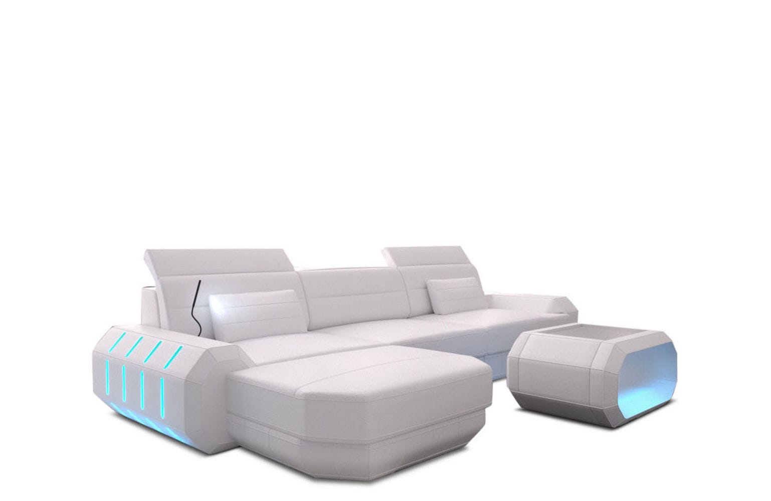 Designersofa Roma L-Form mit LED – Modern weiß