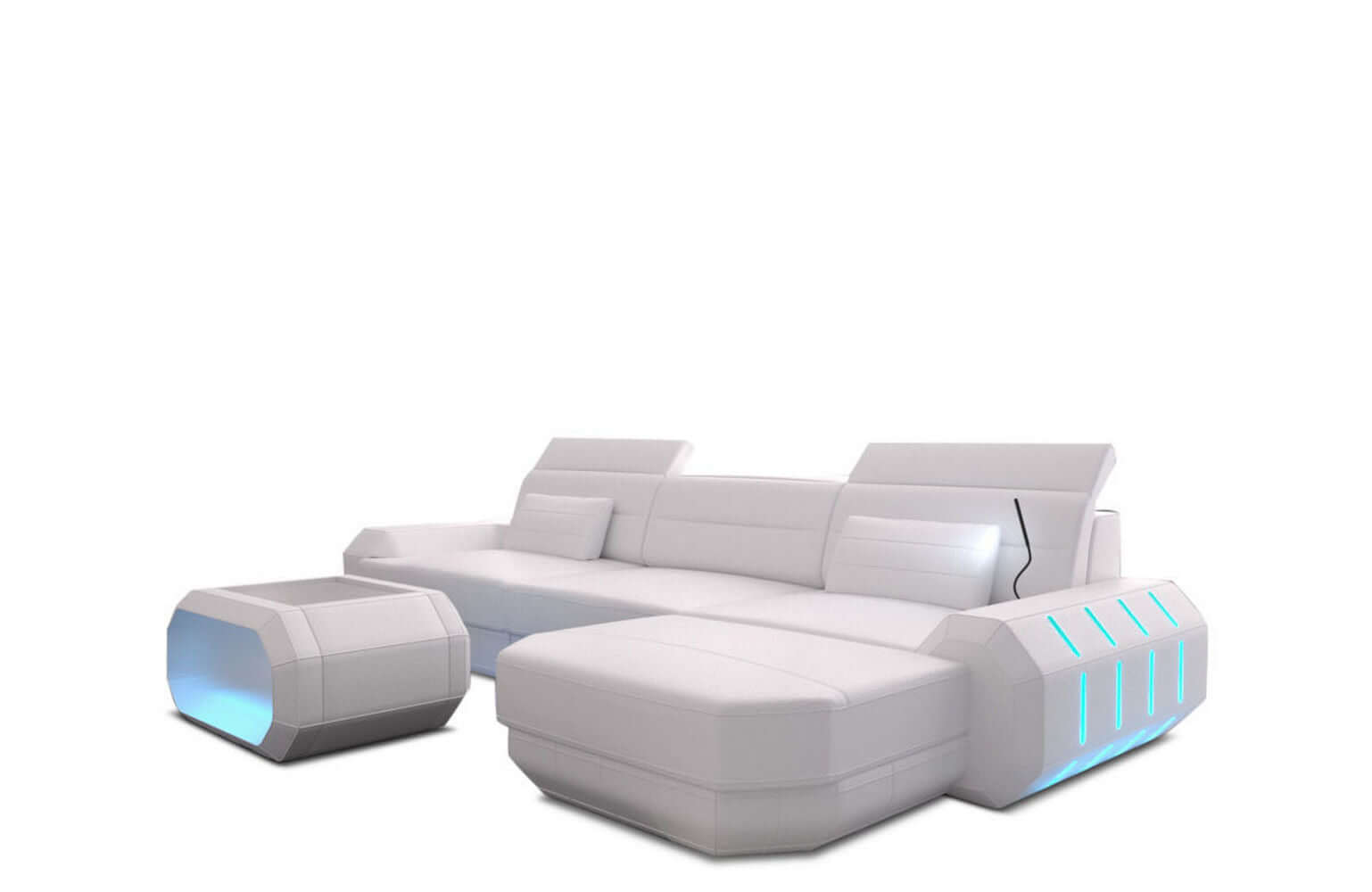 Mini Couch Roma L Form in Leder weiß