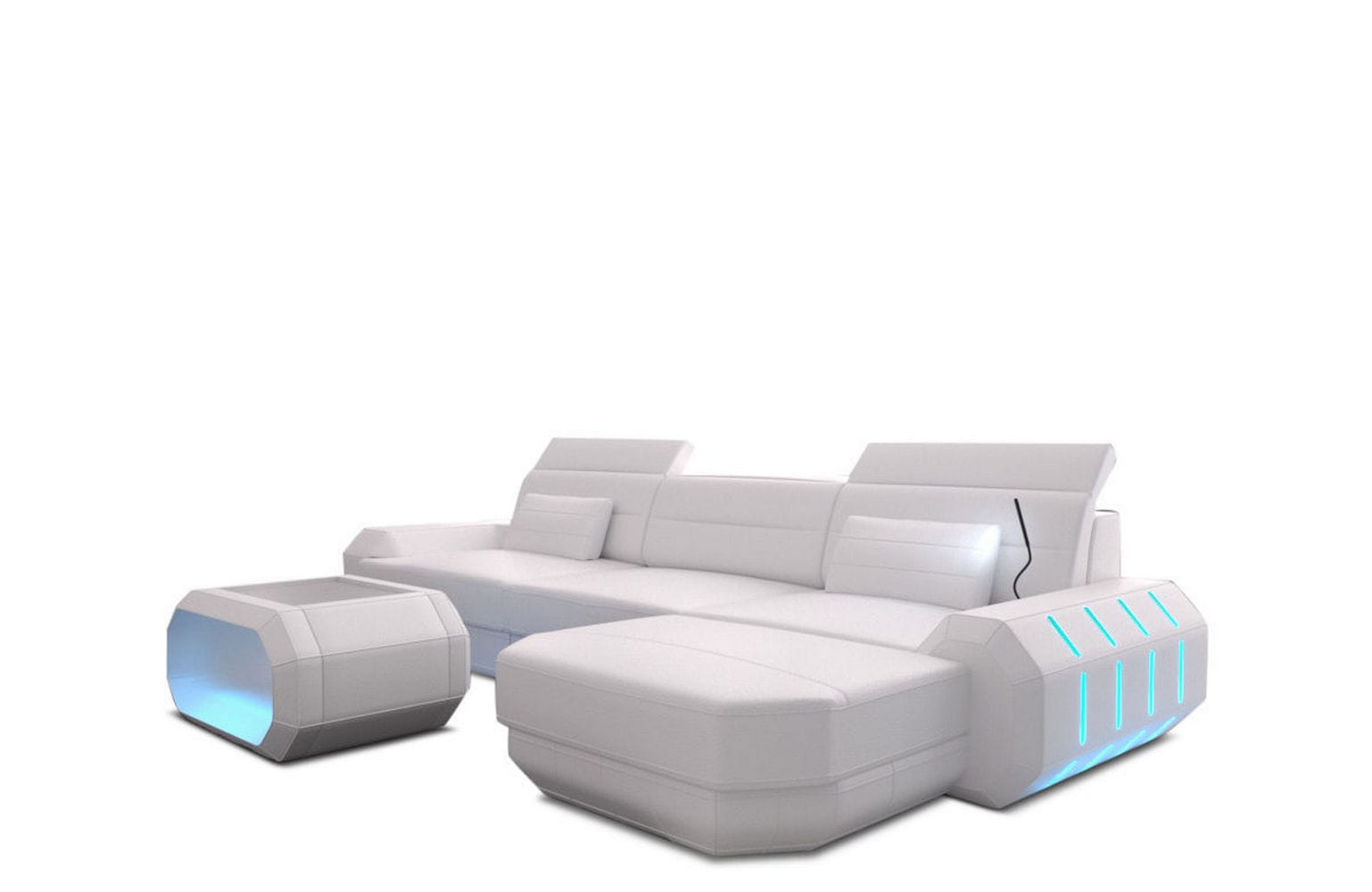 Designersofa Roma L-Form mit LED – Modern weiß