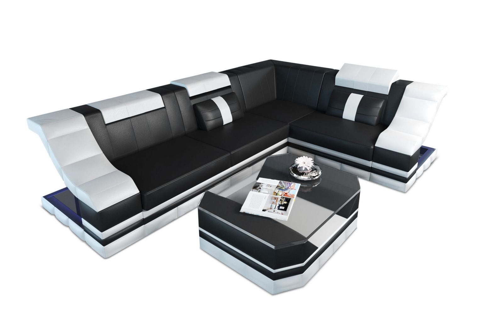 Ecksofa Bianchi – Leder & Komfort schwarz-weiß