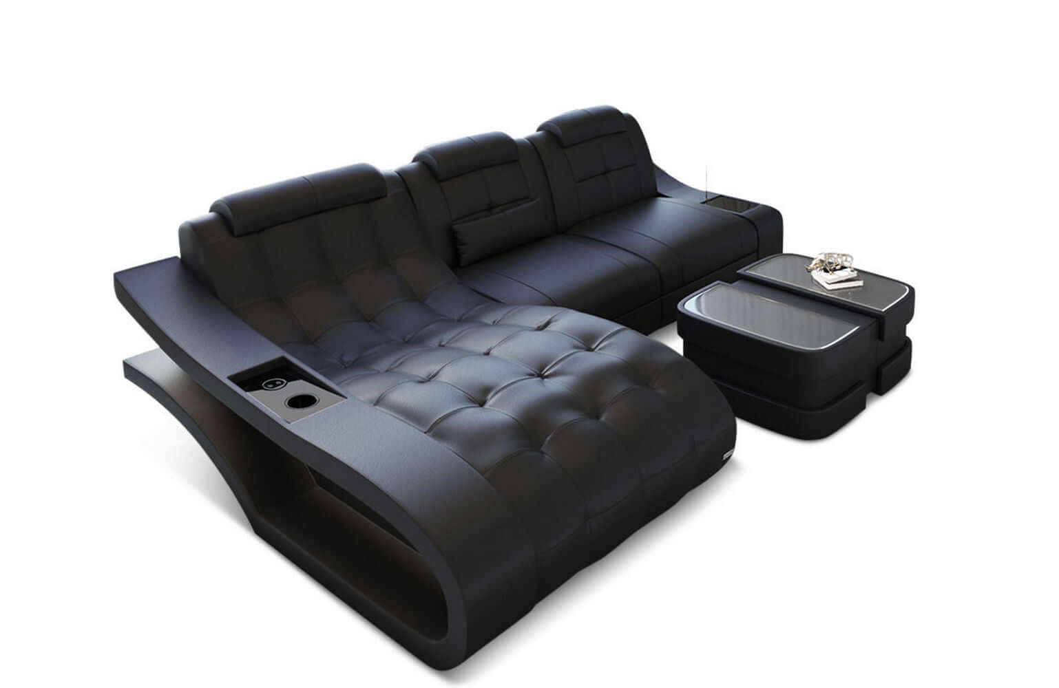 Mini Ecksofa Elegante L-Form Leder schwarz