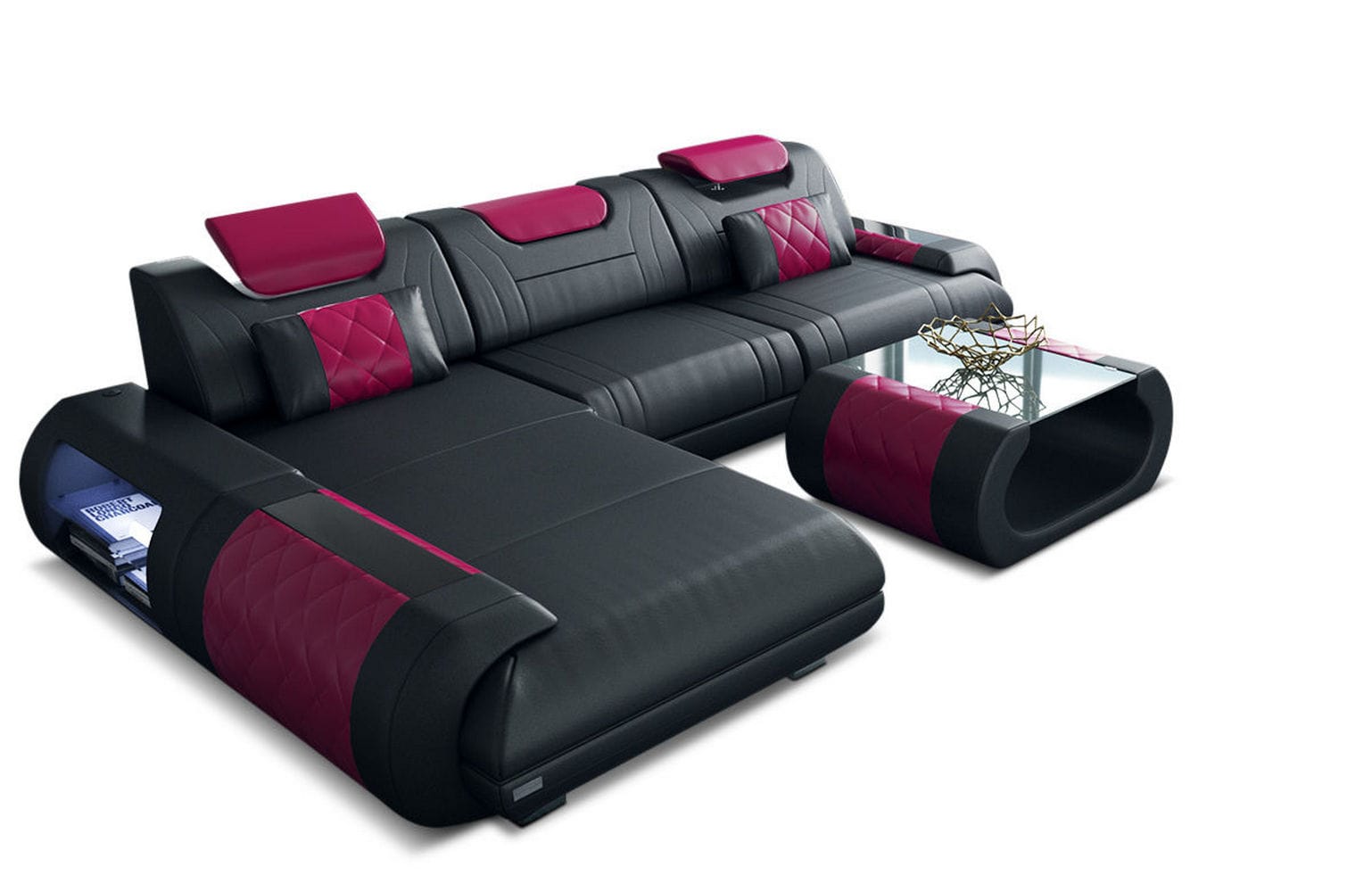 Ecksofa Rimini – Leder, Modern und Komfortabel schwarz-pink