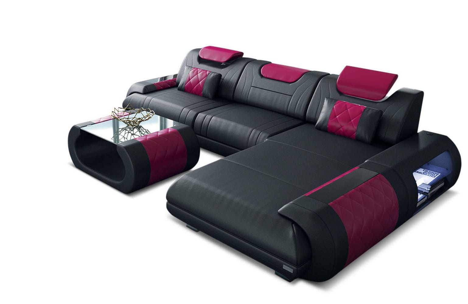 Ecksofa Rimini – Leder, Modern und Komfortabel schwarz-pink