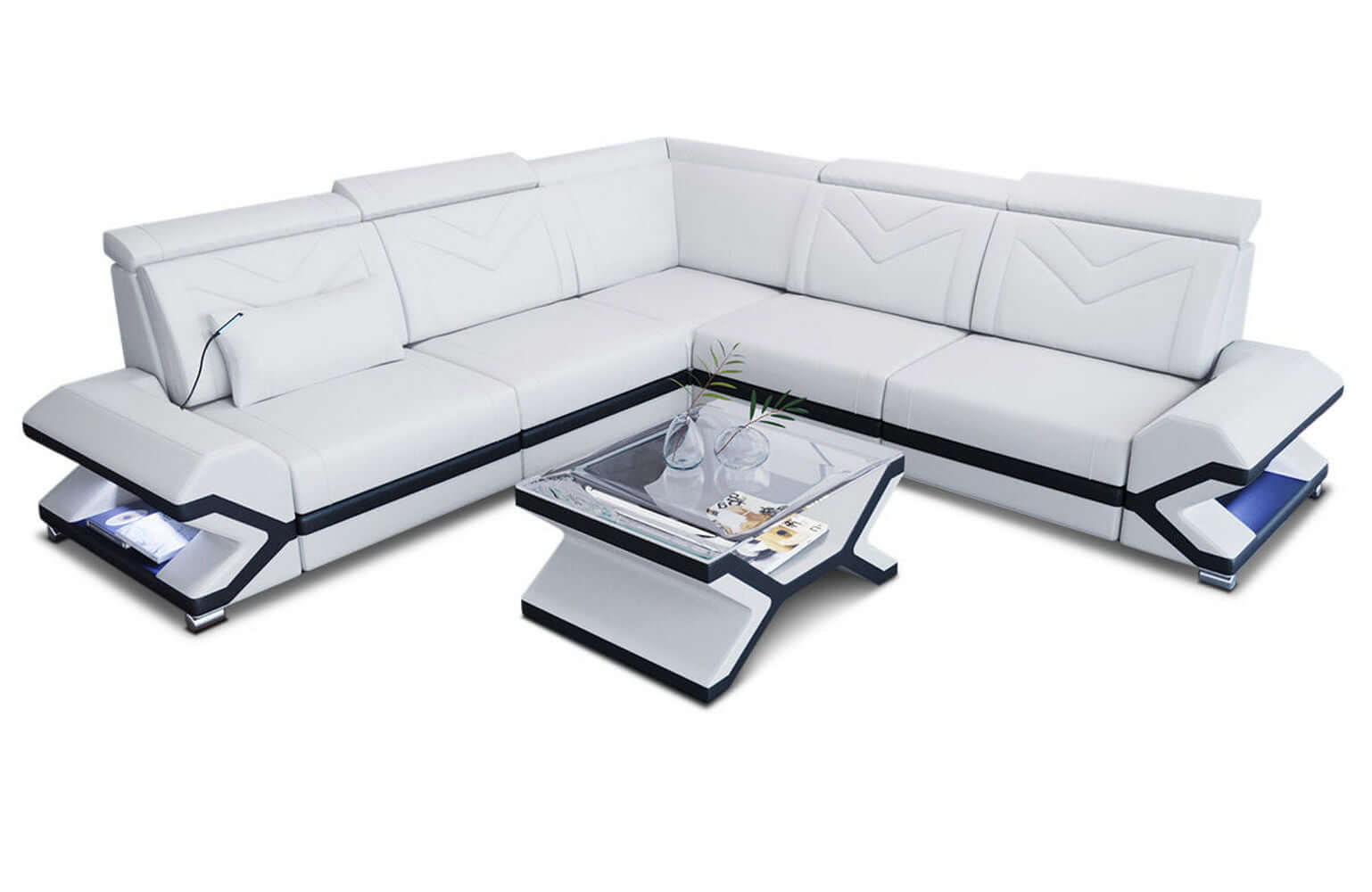 Mini Ecksofa Sorrento – Stilvolles Ledersofa Weiß-Schwarz