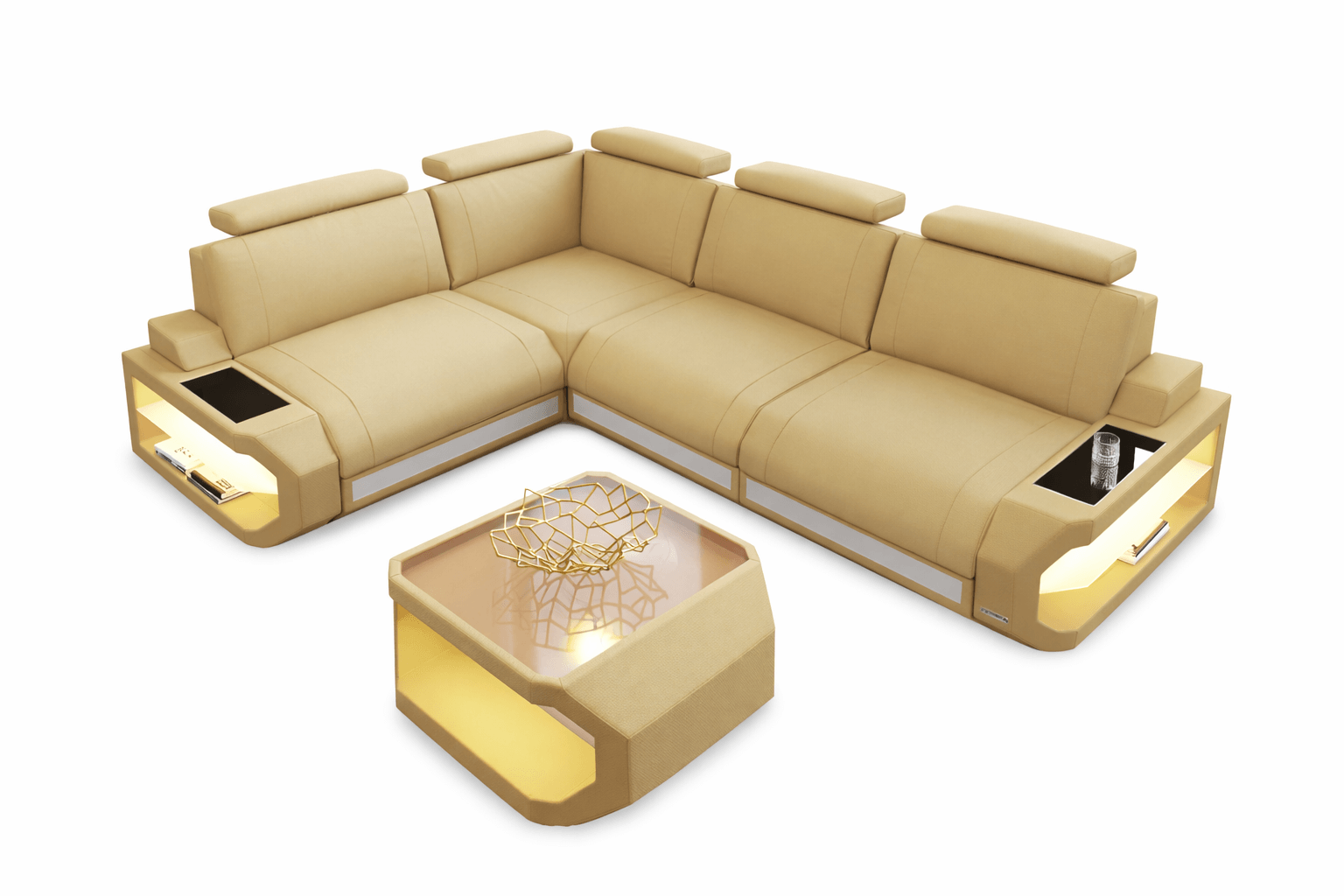 Stoff Ecksofa Siena L-Form Beige-Weiß