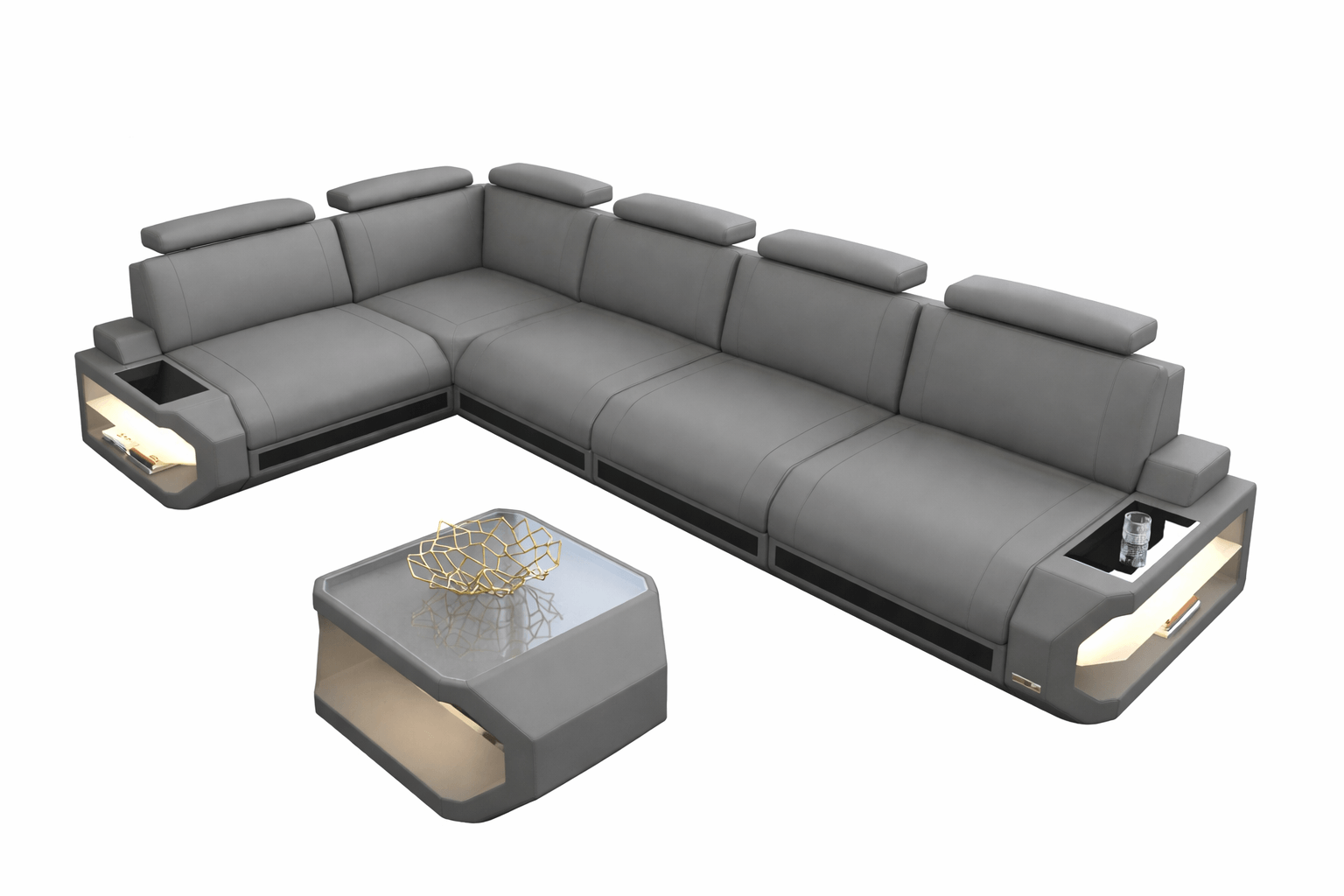 Ecksofa Siena Lang L-Form aus Stoff Hellgrau-Schwarz