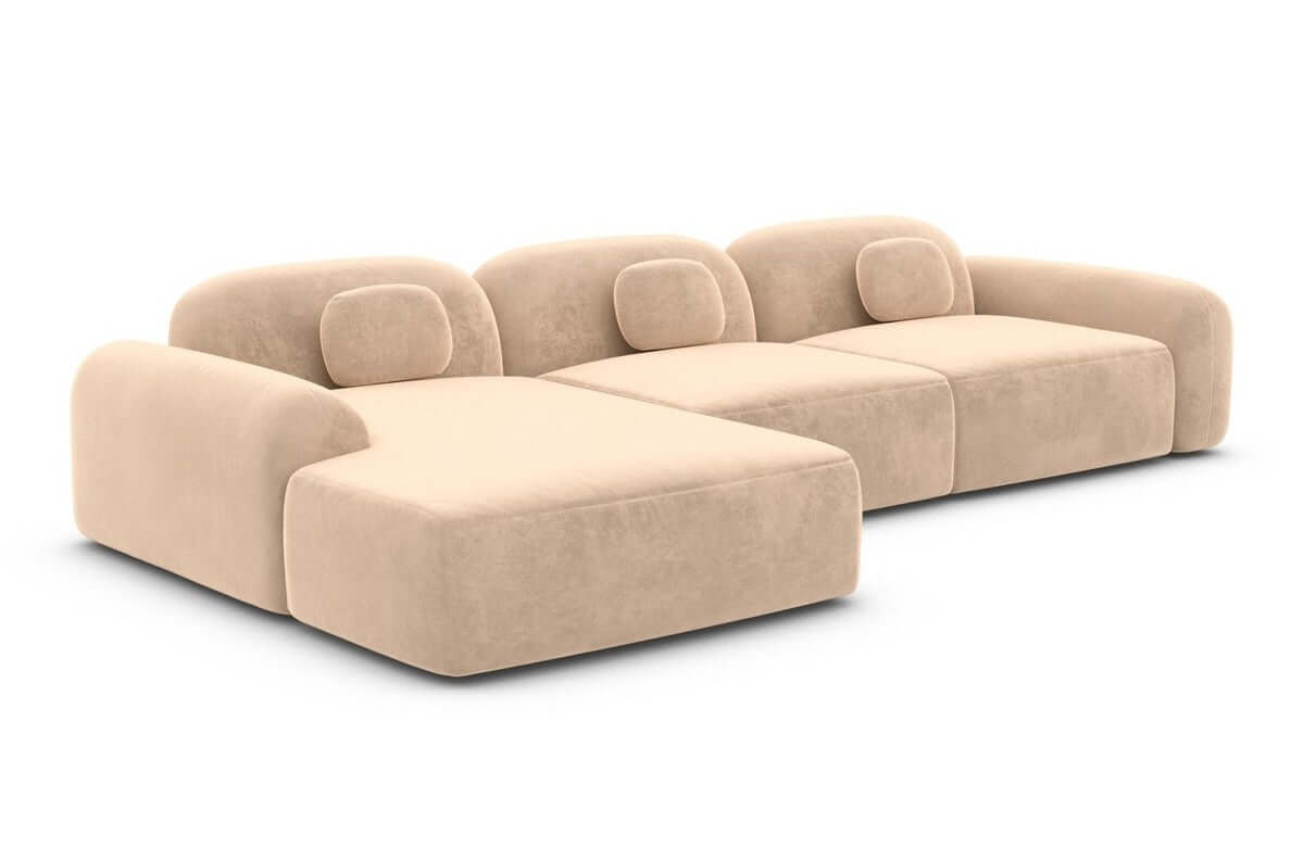 Ecksofa Barcelona L-Form aus Stoff Kurz Beige