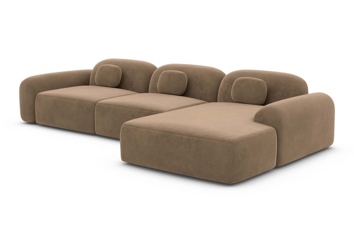 Ecksofa Barcelona L-Form aus Stoff Kurz Braun