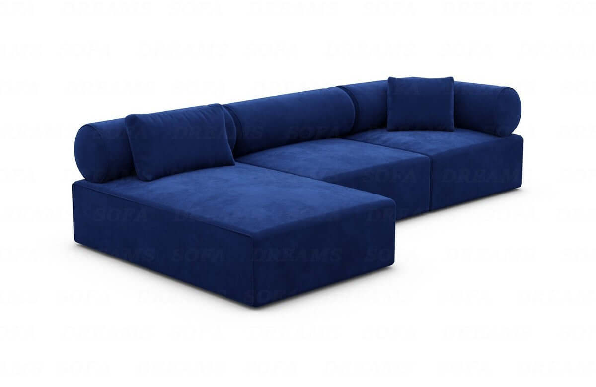 Couch Laguardia L Form in Samtstoff Dunkelblau