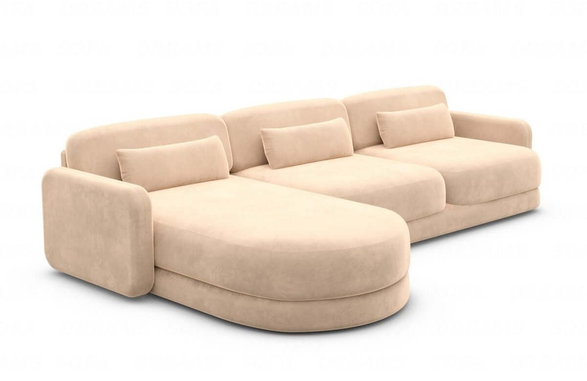 Ecksofa Valencia L-Form aus Stoff Kurz Beige