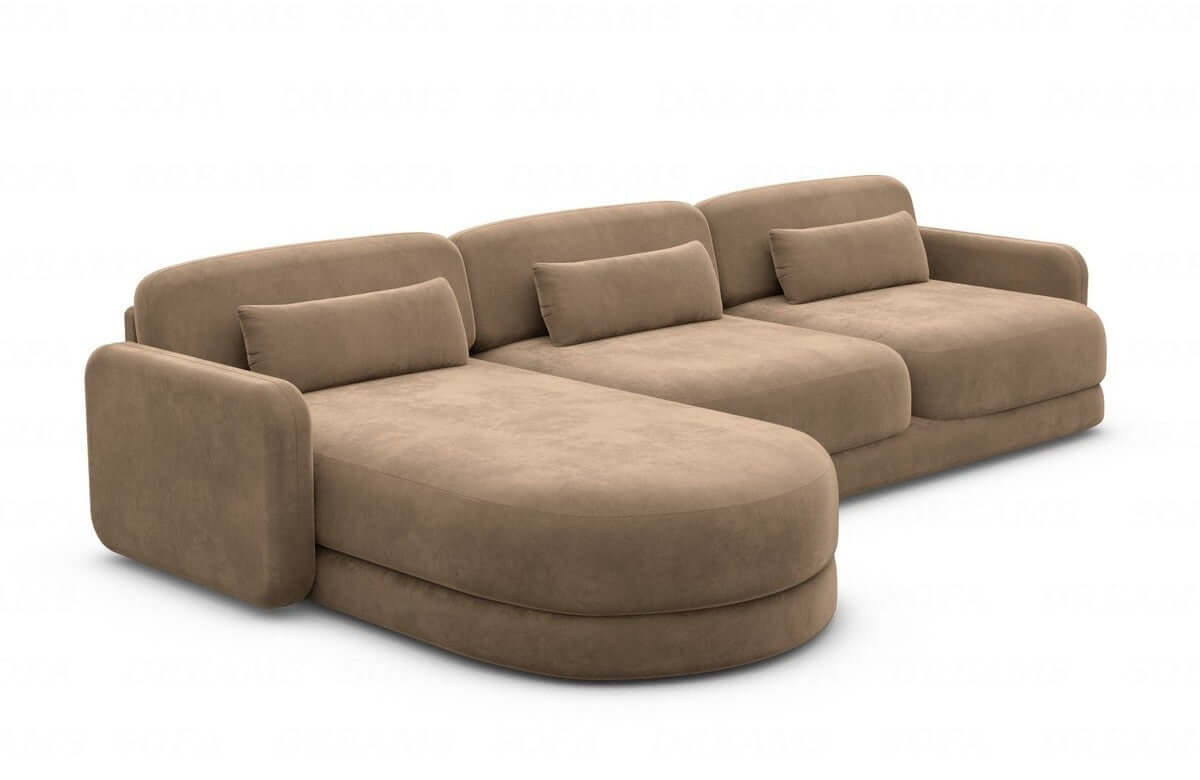 Ecksofa Valencia L-Form aus Stoff Kurz Braun