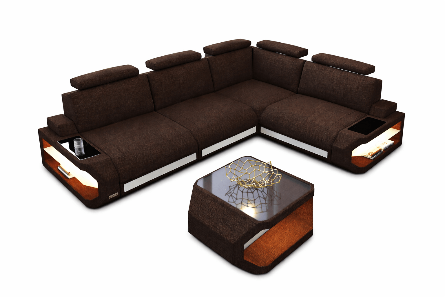 Stoff Ecksofa Siena L Form braun-weiß