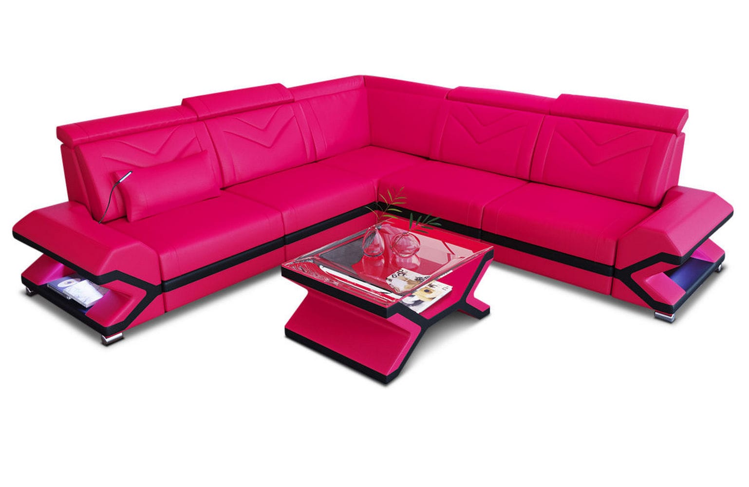 Ecksofa Sorrento – Ledersofa für Ihr Zuhause pink-schwarz