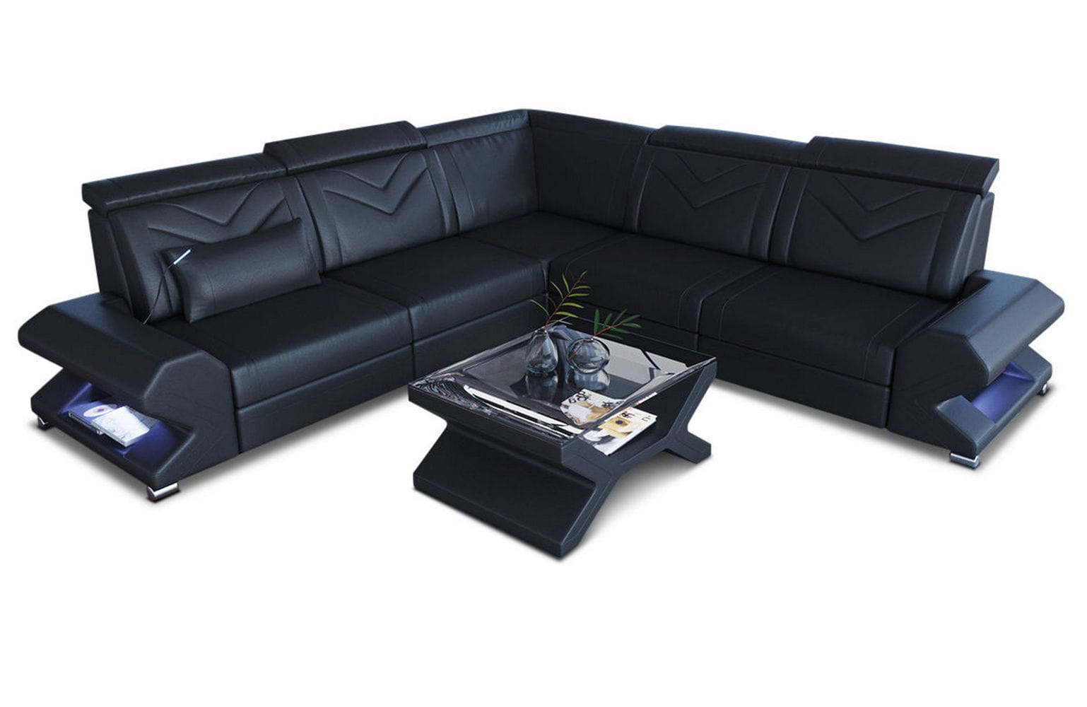 Ecksofa Sorrento L Form aus Leder schwarz
