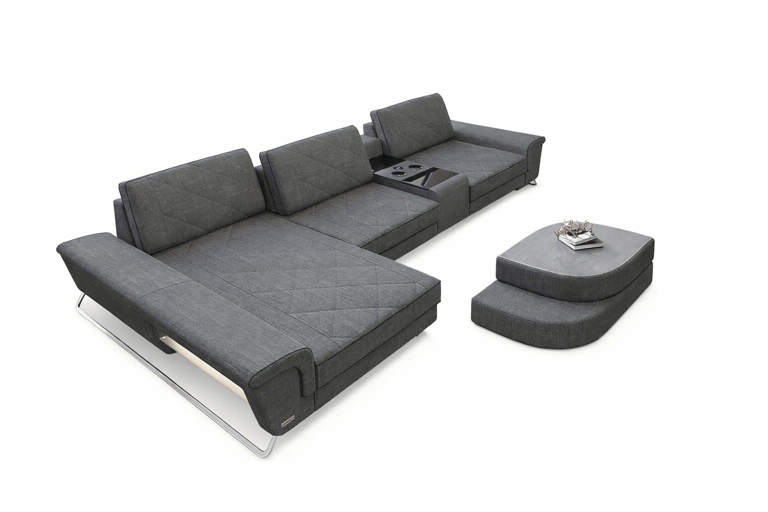 Stoff Ecksofa Bari L Form grau-schwarz