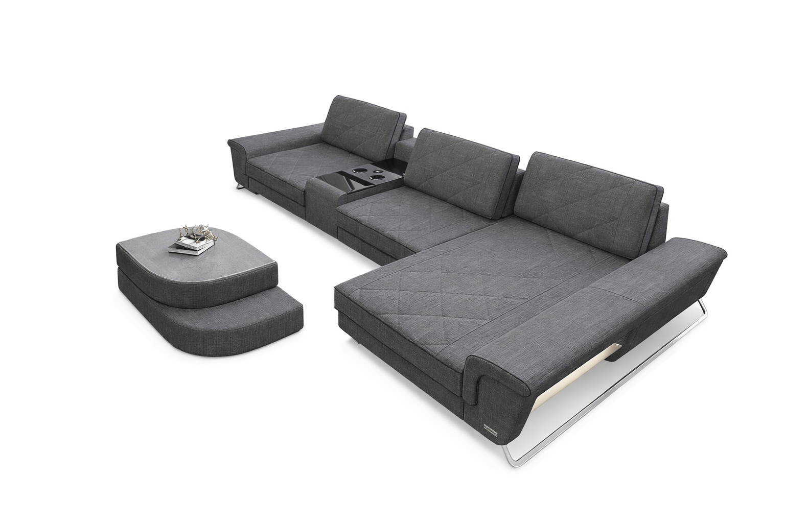 Stoff Ecksofa Bari L-Form Grau-Schwarz