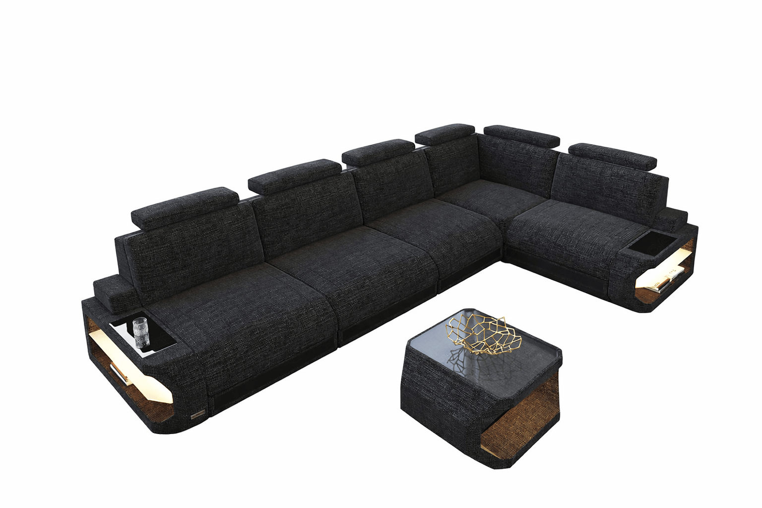 Ecksofa Siena Lang L Form aus Stoff schwarzgrau-schwarz