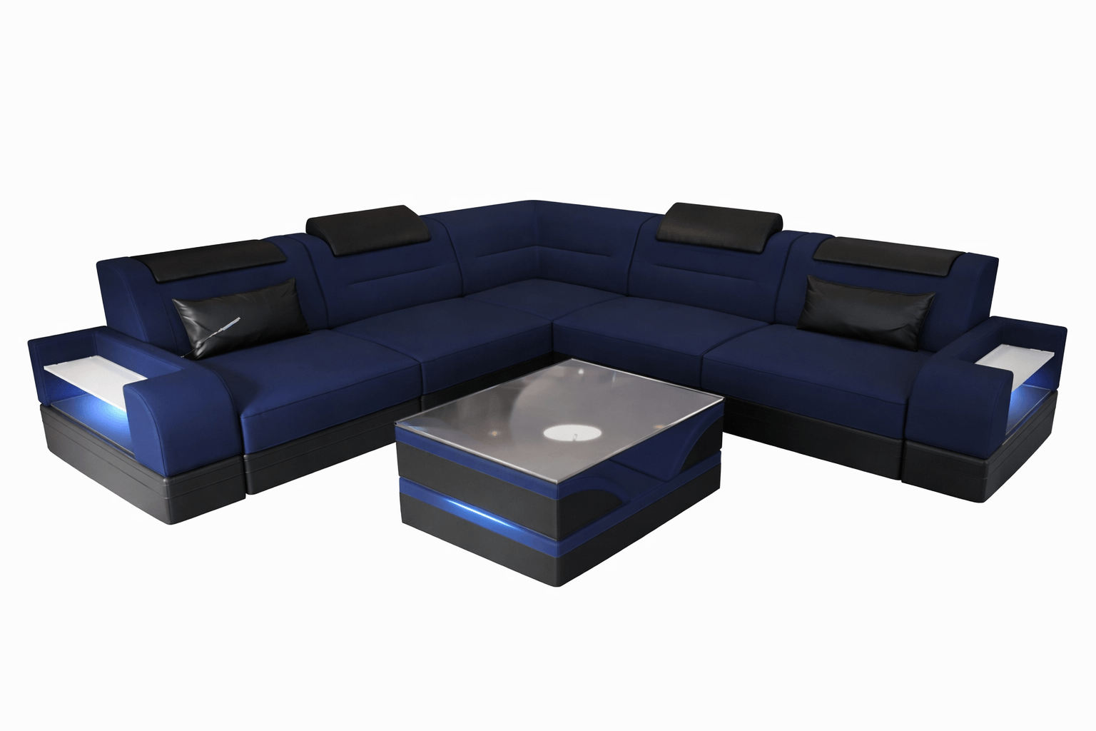 Couch Trivento L-Form in Stoff Dunkelblau-Schwarz