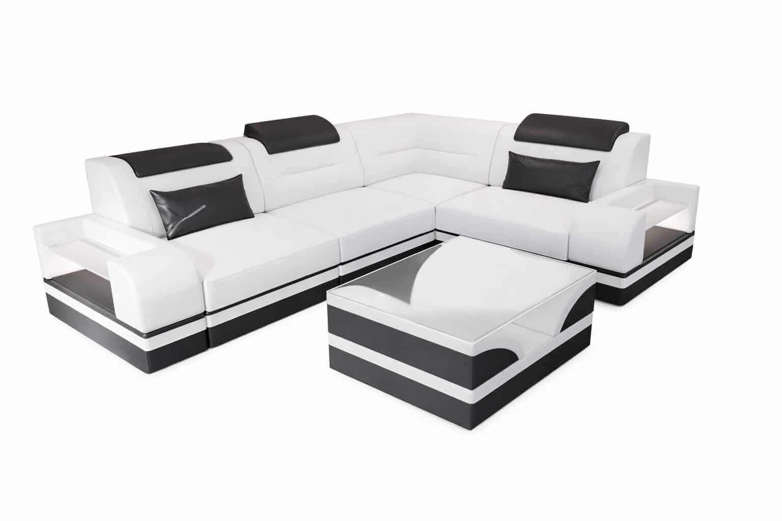 Mini Ecksofa Trivento Kompakt L Form weiss-schwarz
