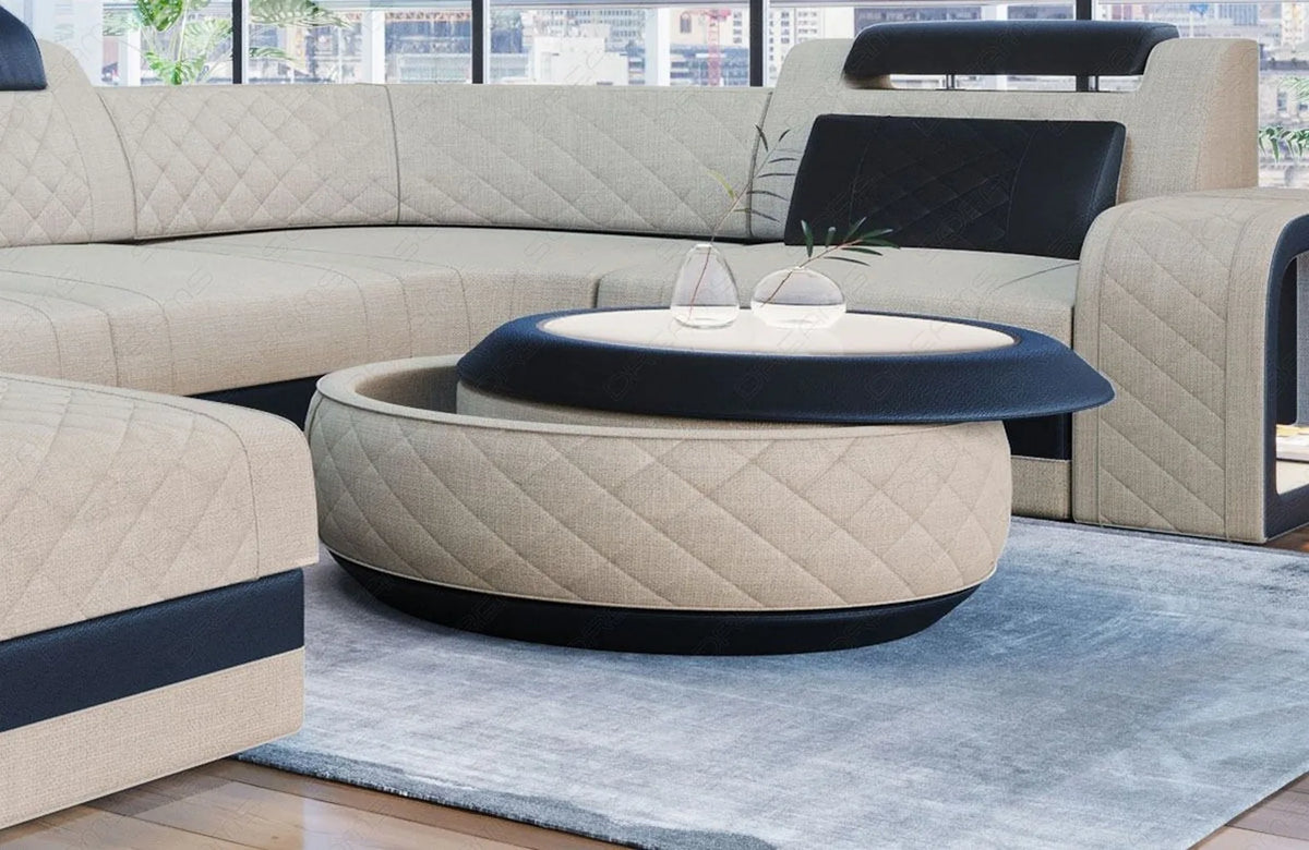 Couchtisch Berlin in Stoff Elfenbein-Schwarz
