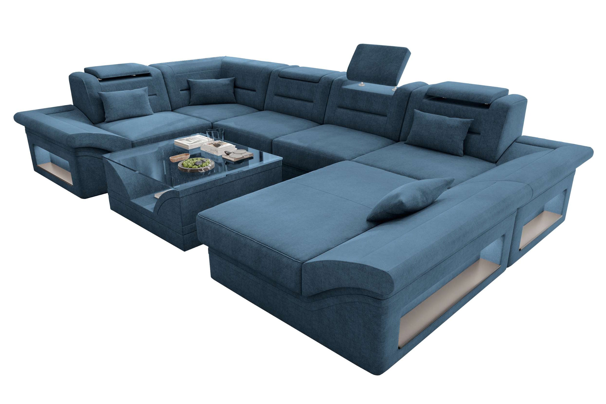 Wohnlandschaft Enzo U Form Stoffsofa Blau