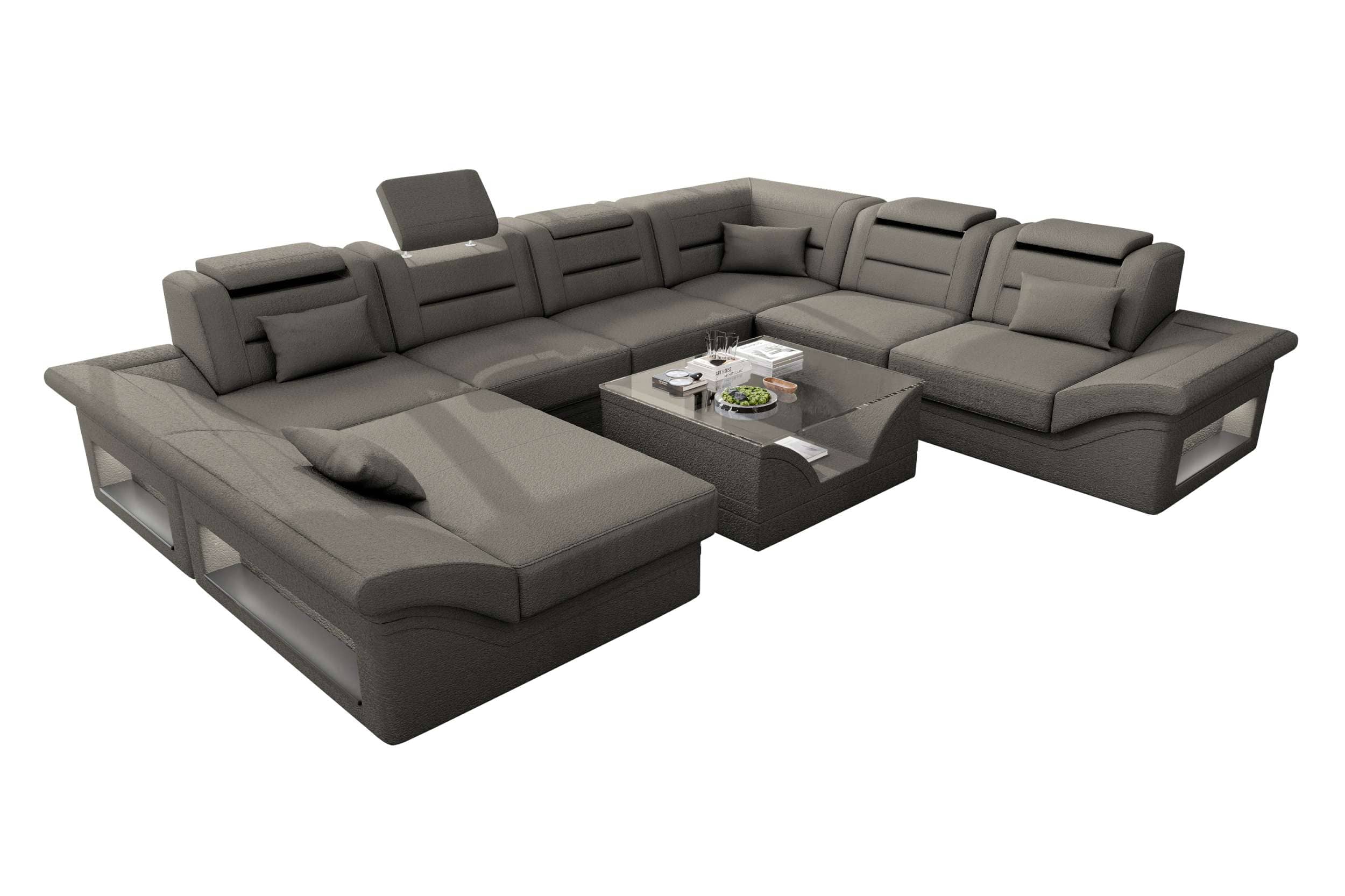 XXL Wohnlandschaft Enzo Stoffsofa Hellbraun
