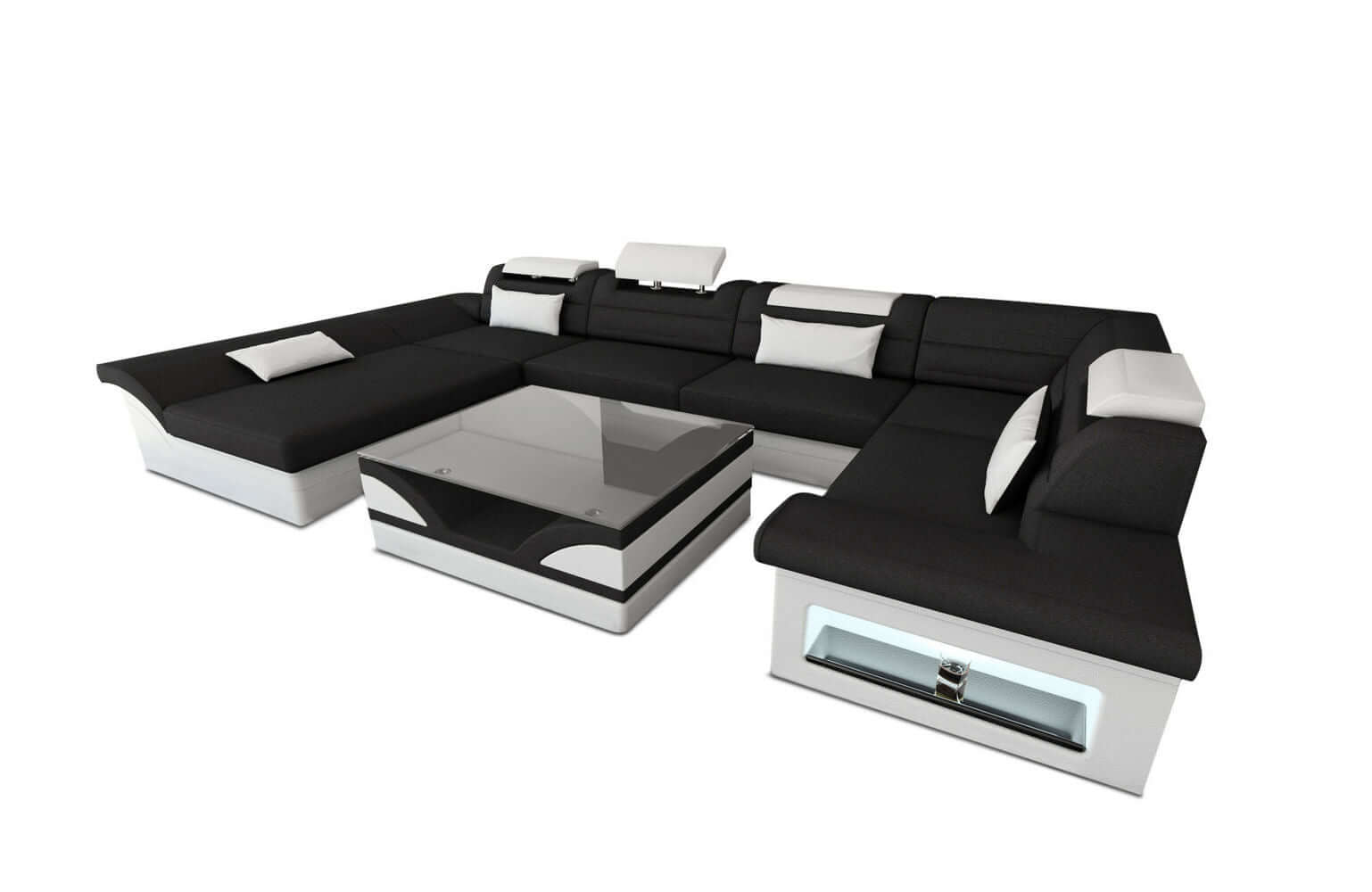 Wohnlandschaft Enzo U-Form in Stoff Schwarz-Weiß