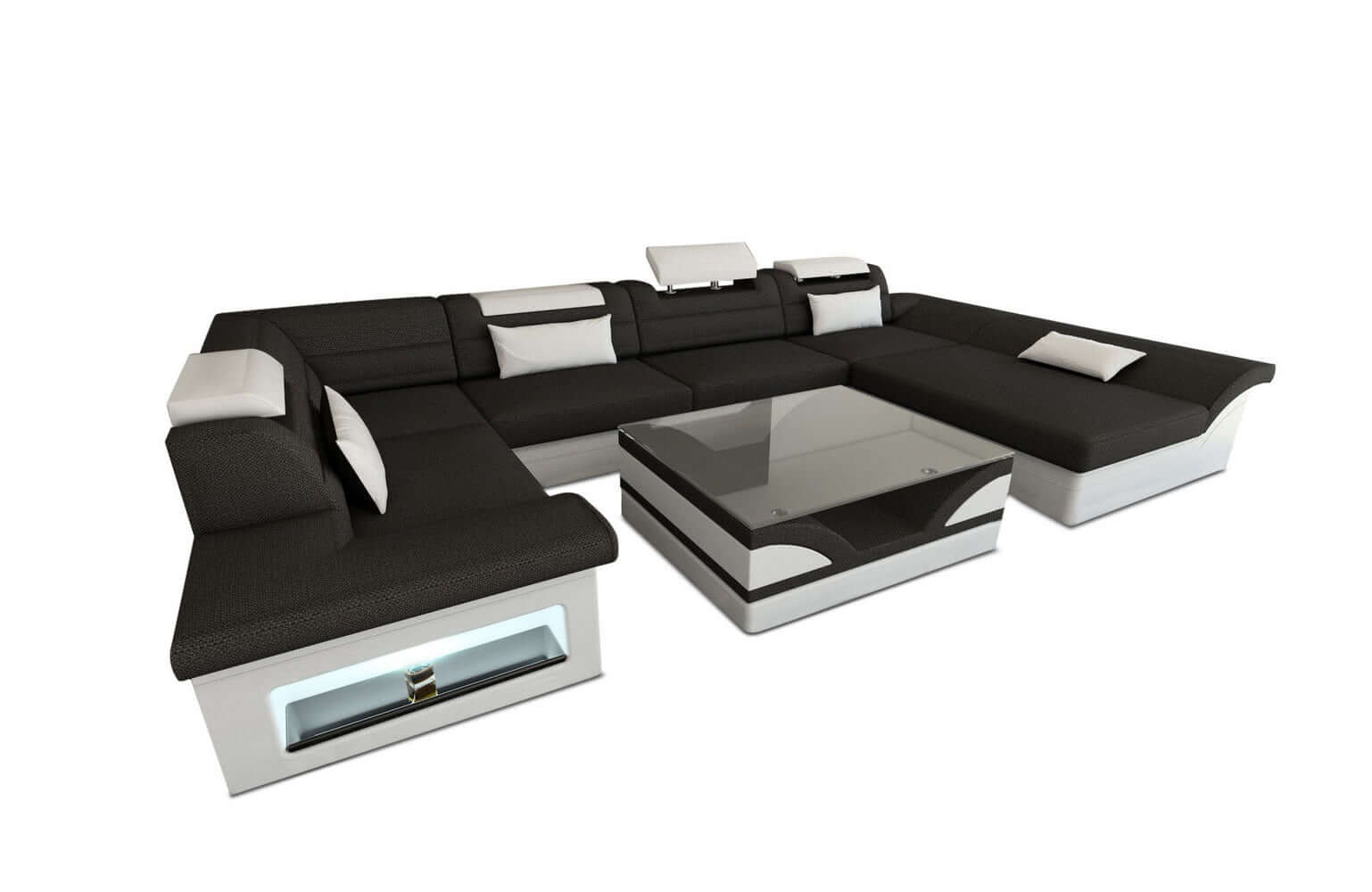 Wohnlandschaft Enzo U-Form in Stoff schwarz-weiß