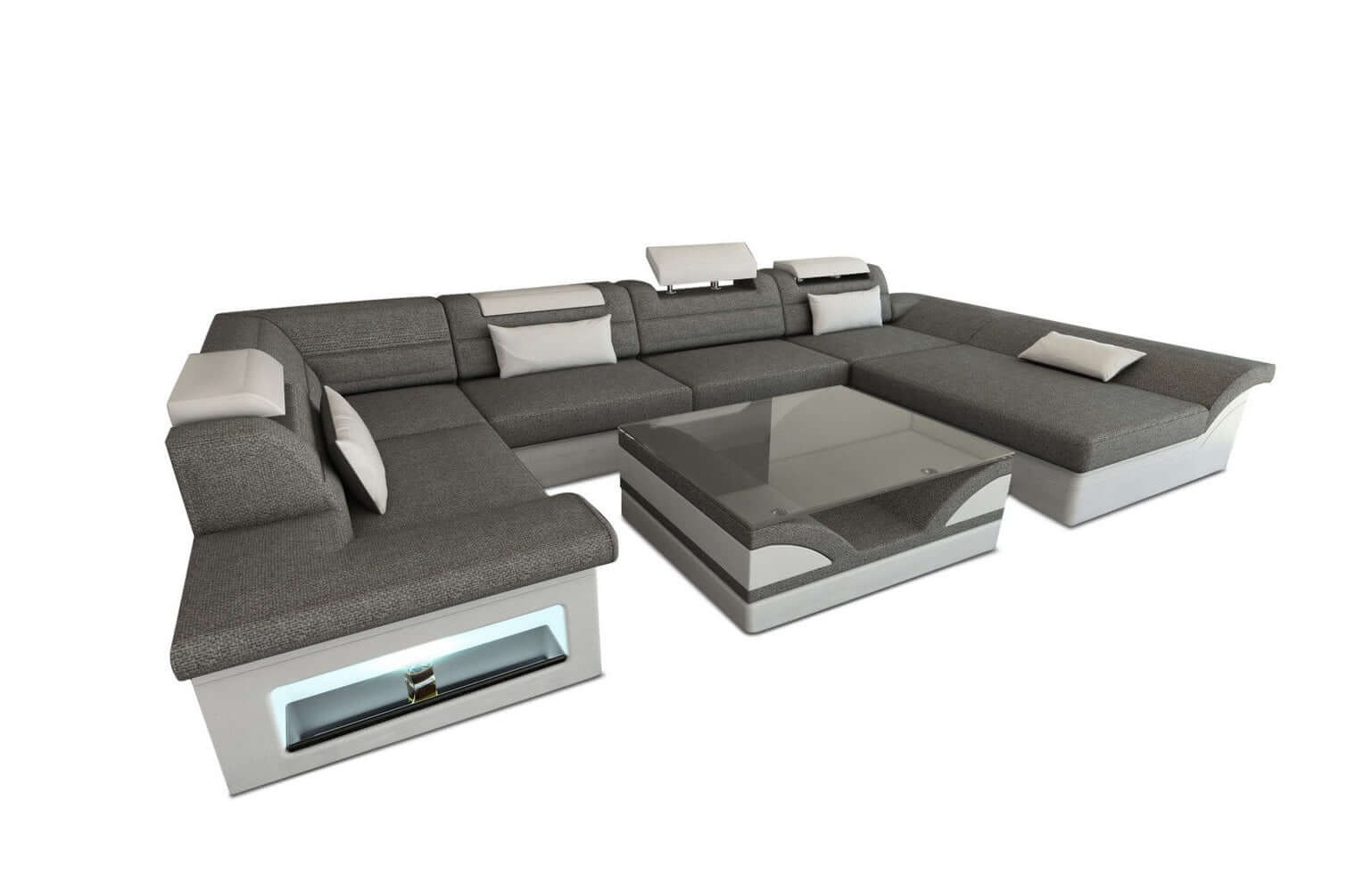 Wohnlandschaft Enzo U-Form in Stoff Grau-Weiß