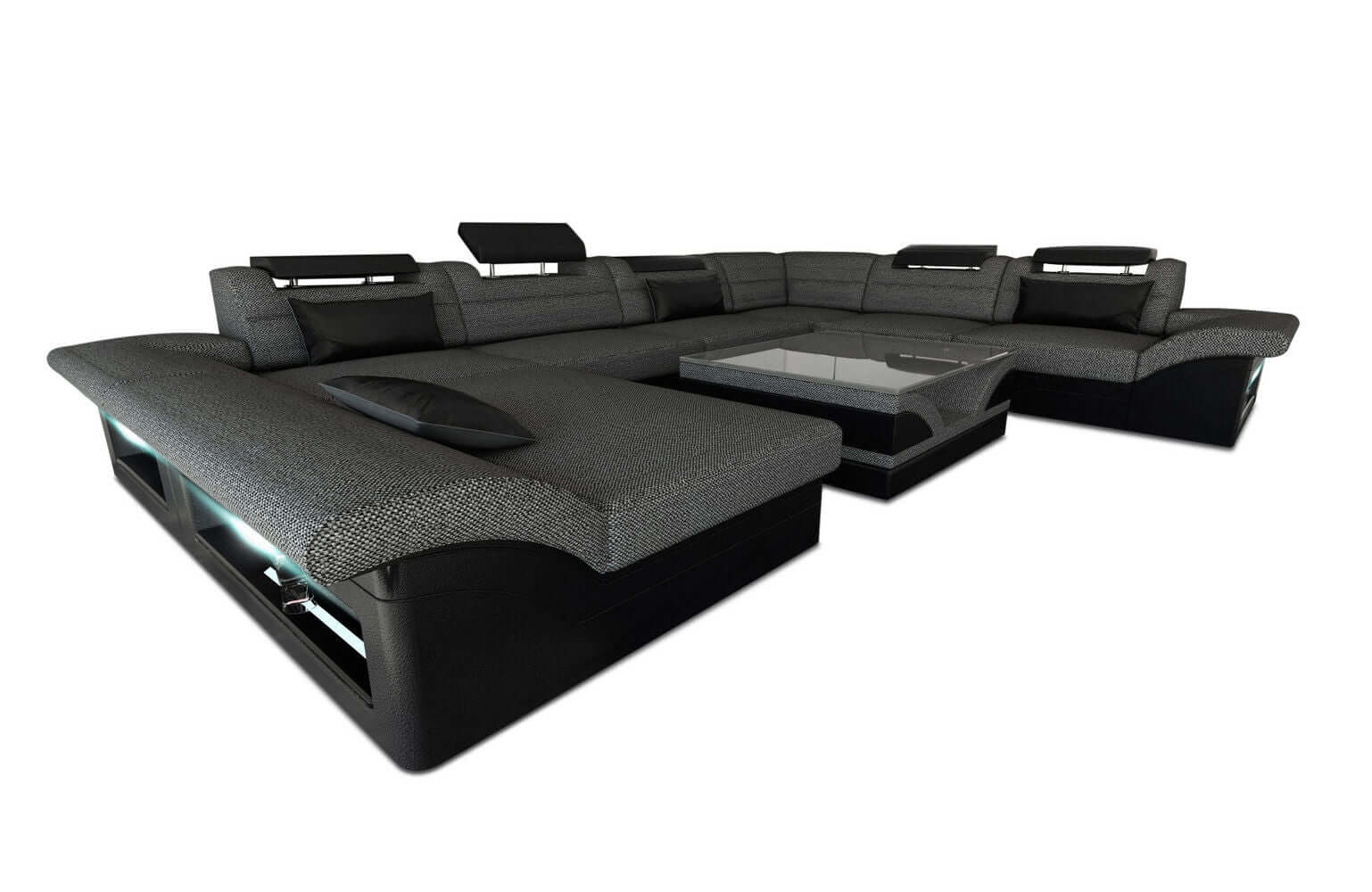 Stoffsofa Enzo LED U-Form