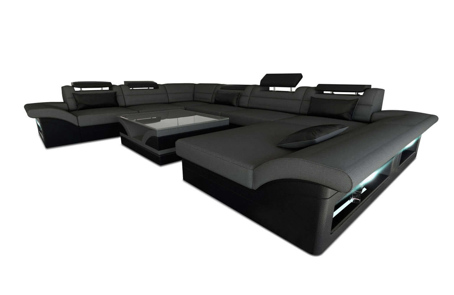 XXL Wohnlandschaft Enzo U-Form in Stoff Dunkelgrau-Schwarz