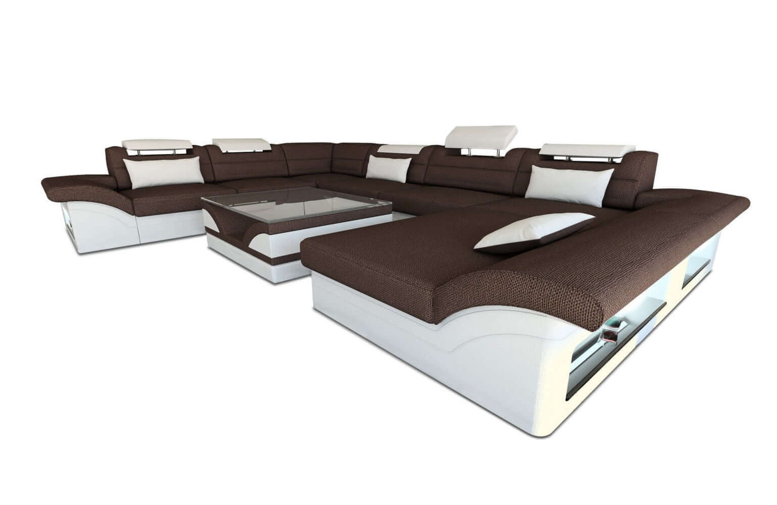 XXL Wohnlandschaft Enzo U-Form Stoff graubraun-weiß