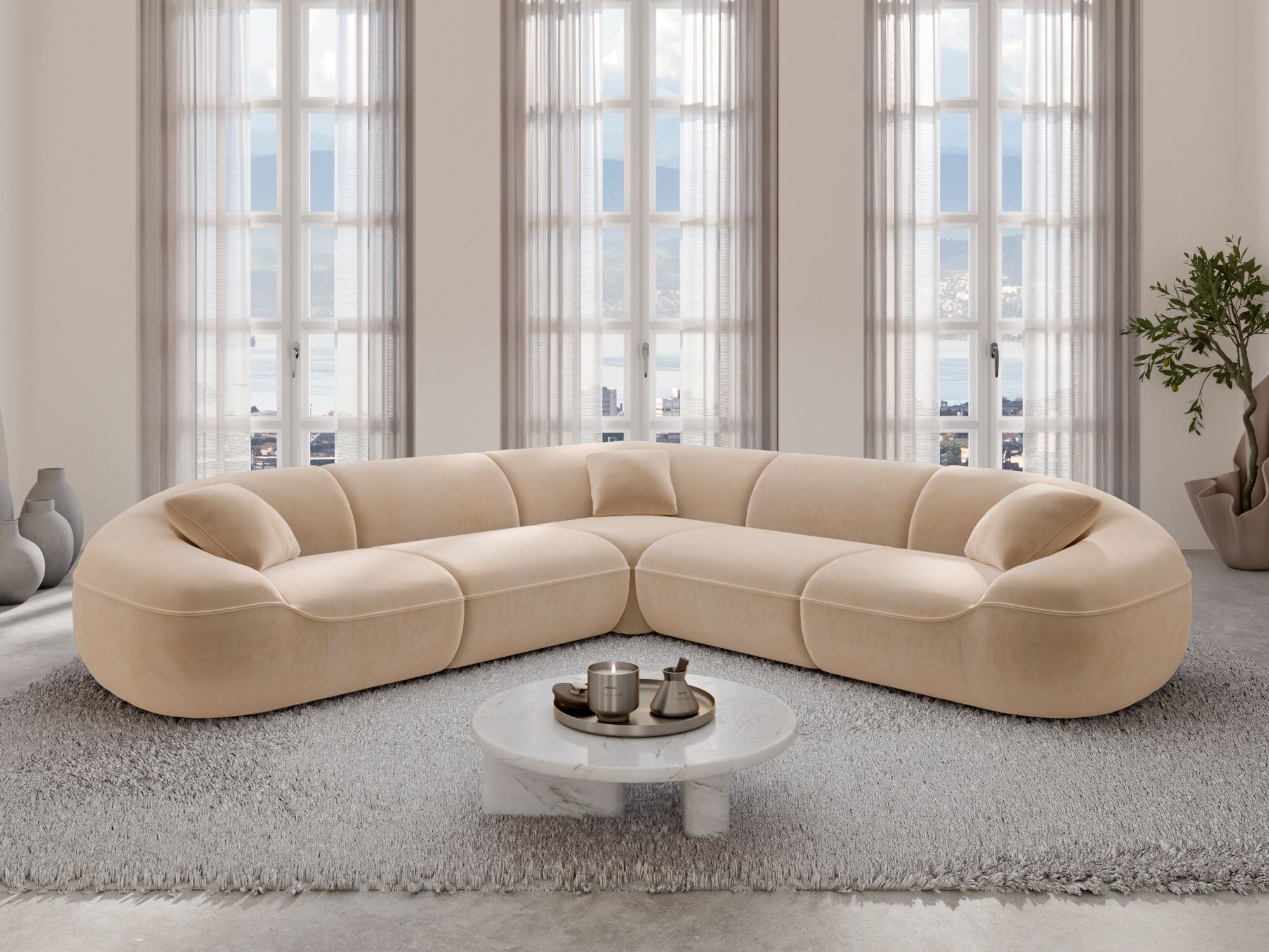 Polster Ecksofa Solmare L Form Beige