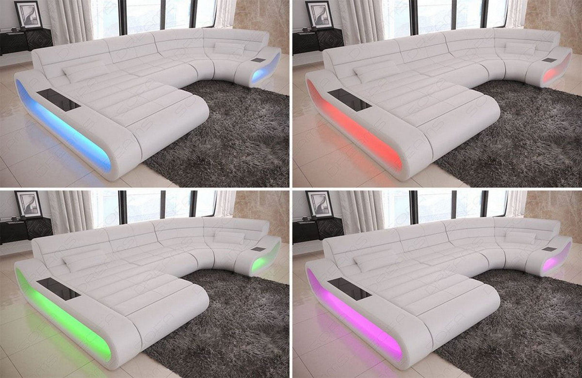 Sofa Wohnlandschaft Concept U-Form Kunstleder Schwarz mit USB-Anschluss