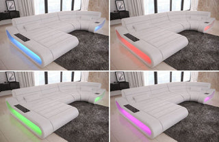 Sofa Wohnlandschaft Concept U-Form Kunstleder Schwarz mit USB-Anschluss