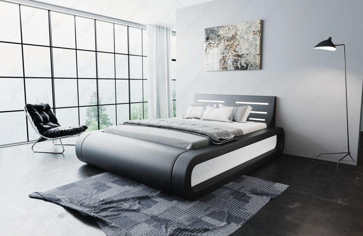 Wasserbett Sorano mit LED und gerundeten Seitenteilen Schwarz-Weiß