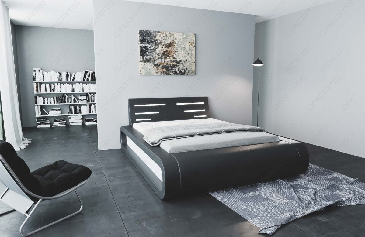 Wasserbett Sorano mit LED und gerundeten Seitenteilen Schwarz-Weiß