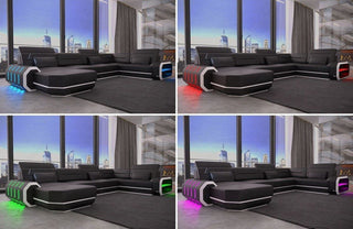 Sofa Wohnlandschaft Roma U-Form Kunstleder Schwarz-Weiß mit USB-Anschluss
