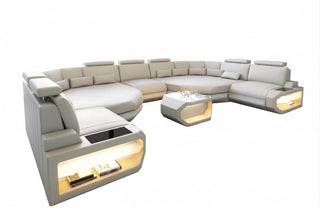 Leder Wohnlandschaft Asti XXL – Komfort & Stil in Kunstleder und der Farbe Beige und Weiß