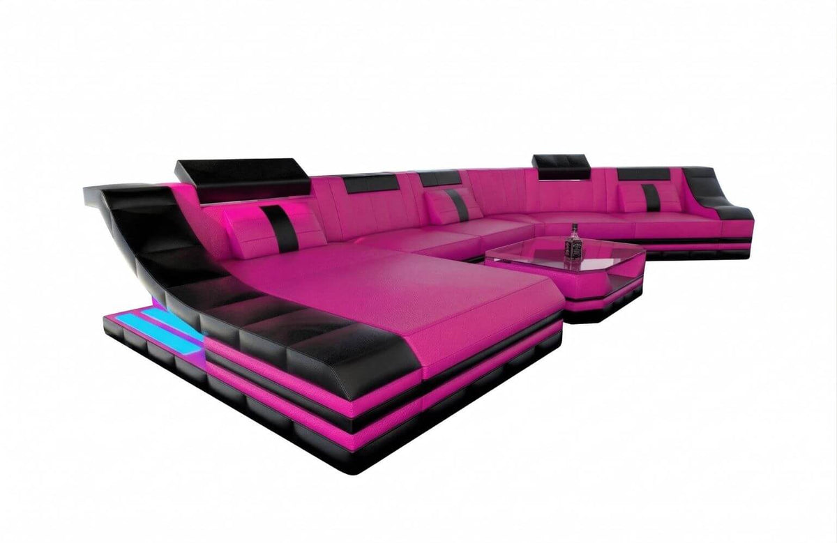 Mini Sofa Turino CL-Form aus Leder Pink-Schwarz
