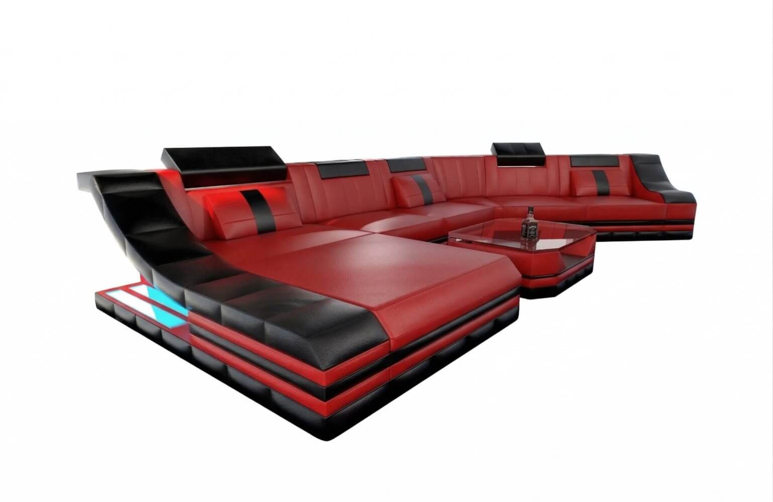 Mini Sofa Turino CL-Form aus Leder Rot-Schwarz