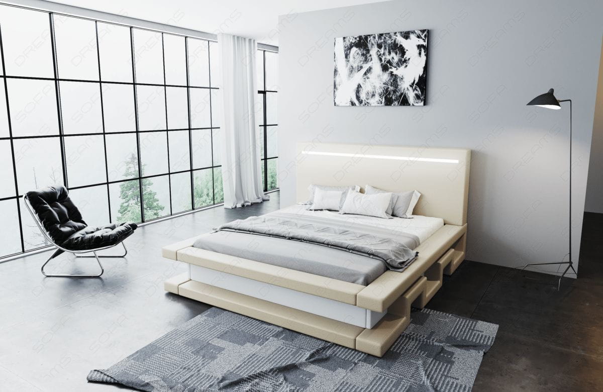 Wasserbett Faenza mit LED und stufigem Design Beige-Weiß