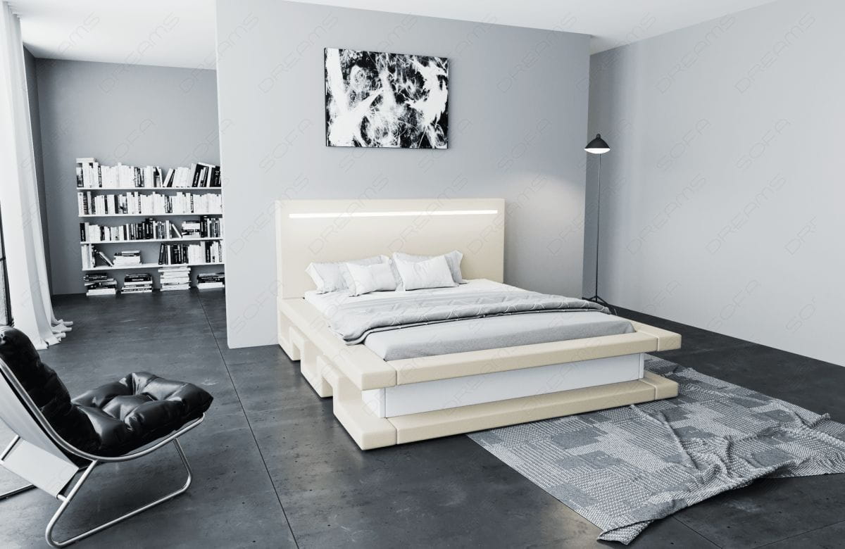 Wasserbett Faenza mit LED und stufigem Design Beige-Weiß