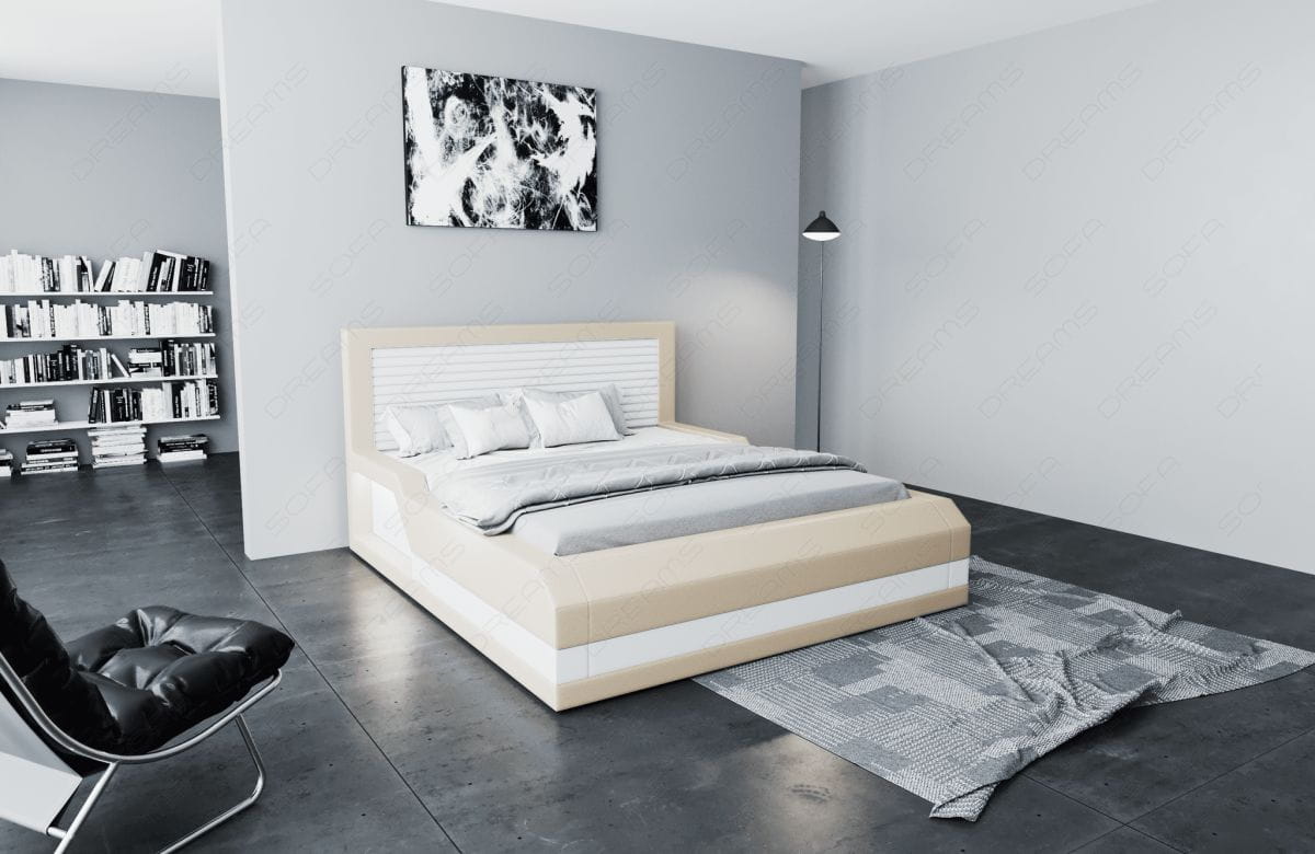 Wasserbett Treviso mit LED und klarer Linienführung Beige-Weiß